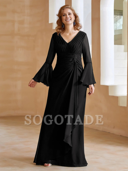 V-neck folds and mother of the bride dress