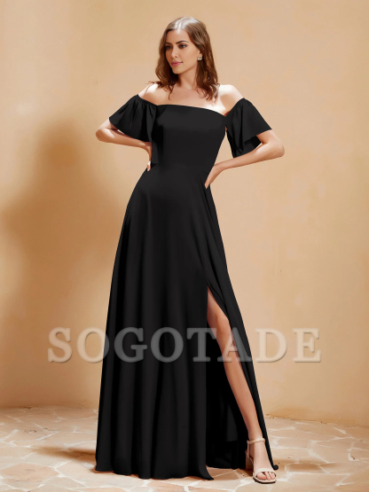 Pocket off shoulder chiffon dress