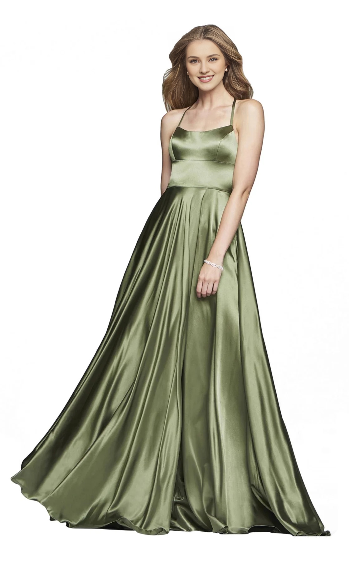 Thin shoulder strap square neck fitted tight corset and floor length evening dress
