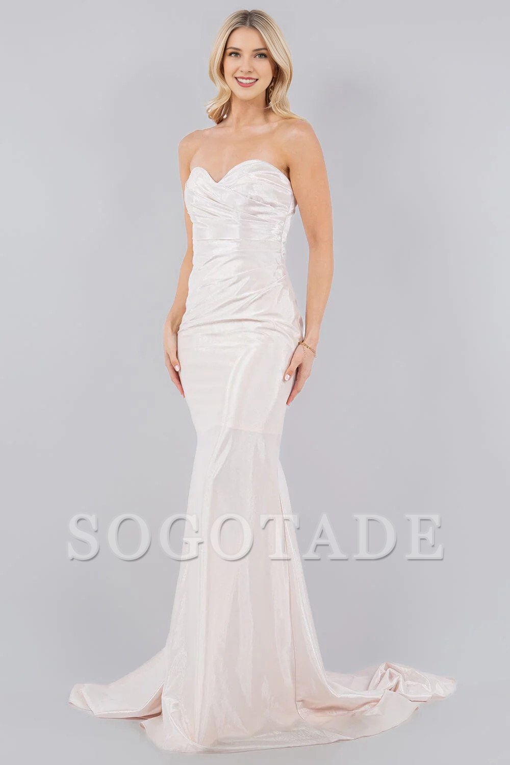 Fitted skirt satin long strapless sweetheart dress