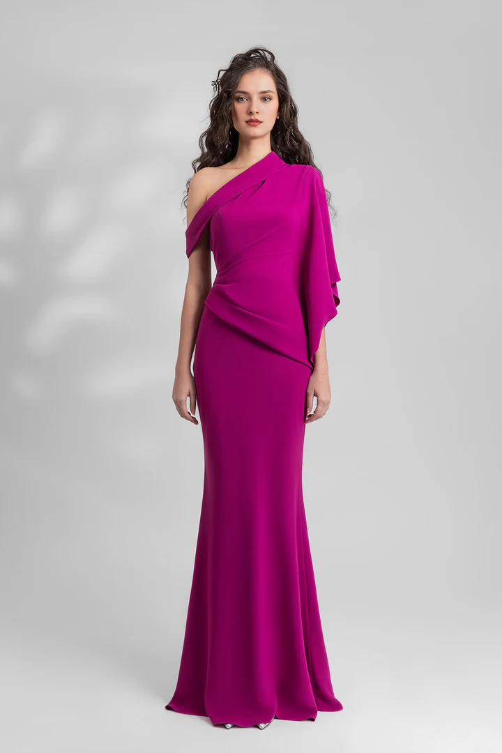 Mermaid/Horn Wedding Guest Dress Elegant Dress Formal Wedding Guest Floor Length Sleeveless One Shoulder Pink Dress Chiffon Wrinkles 2024 Gowns Evening Dresses