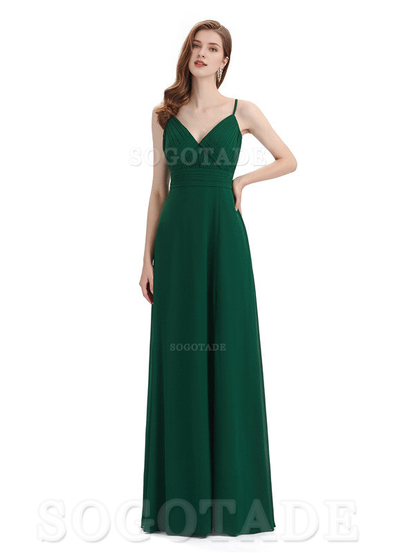 Chiffon V-Neck Spaghetti Strap Floor-Length Side Fork Long Bridesmaid Dresses Formal Women's Dresses Wedding Guests Dresses