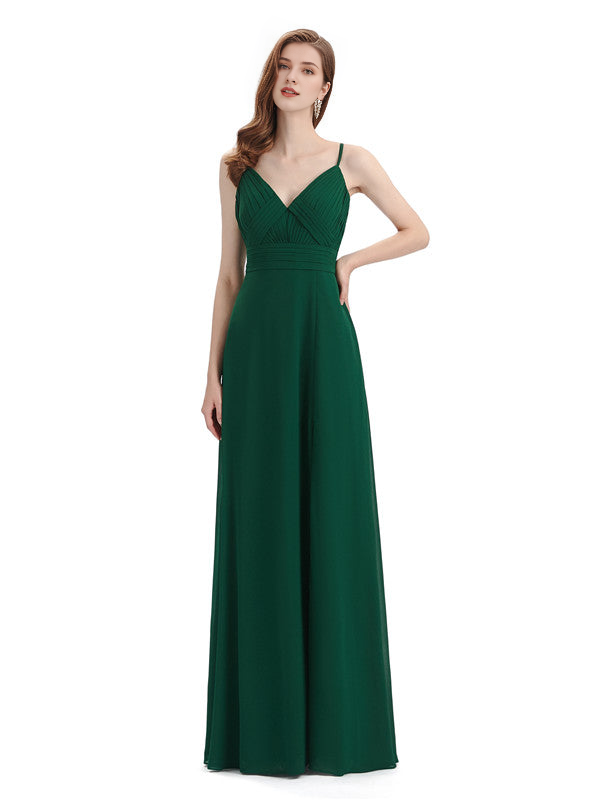 Chiffon V-Neck Spaghetti Strap Floor-Length Side Fork Long Bridesmaid Dresses Formal Women's Dresses Wedding Guests Dresses