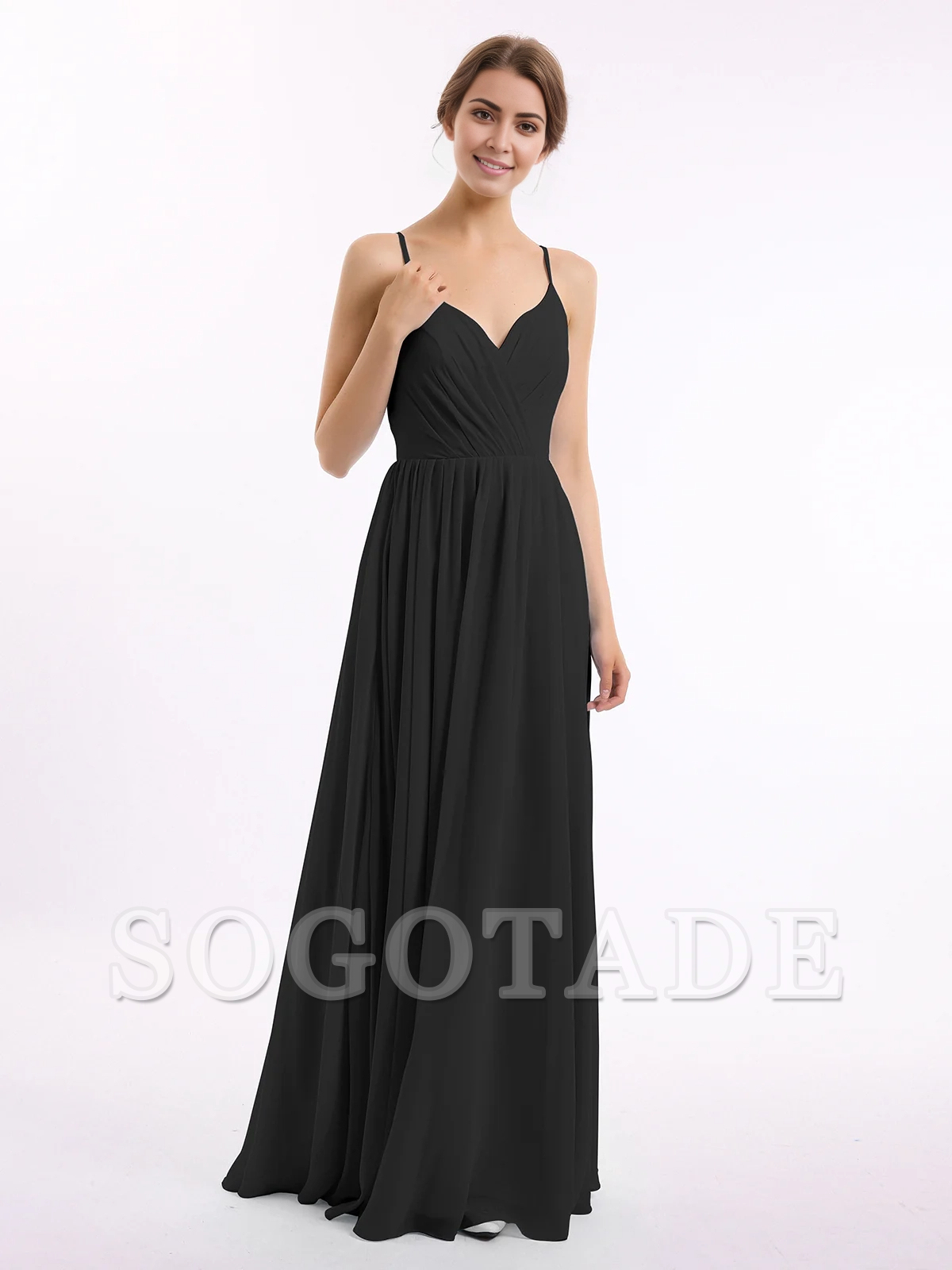 Thin shoulder chiffon bridesmaid dress