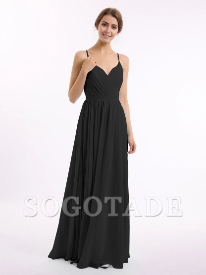 Thin shoulder chiffon bridesmaid dress