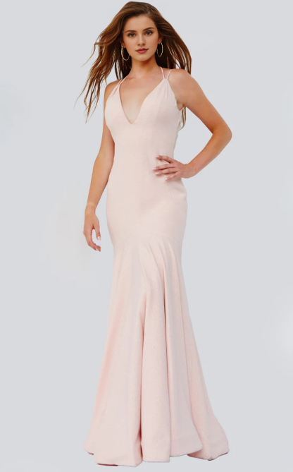 Mermaid V neckline thin shoulder straps backless and floor length evening dress