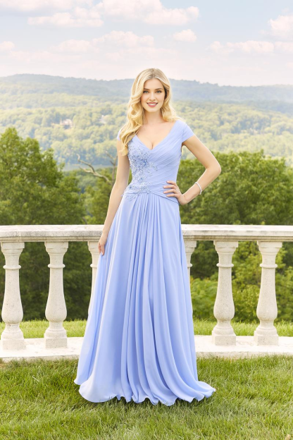 V-neck beaded chiffon and floor length mothers of the bride dresses