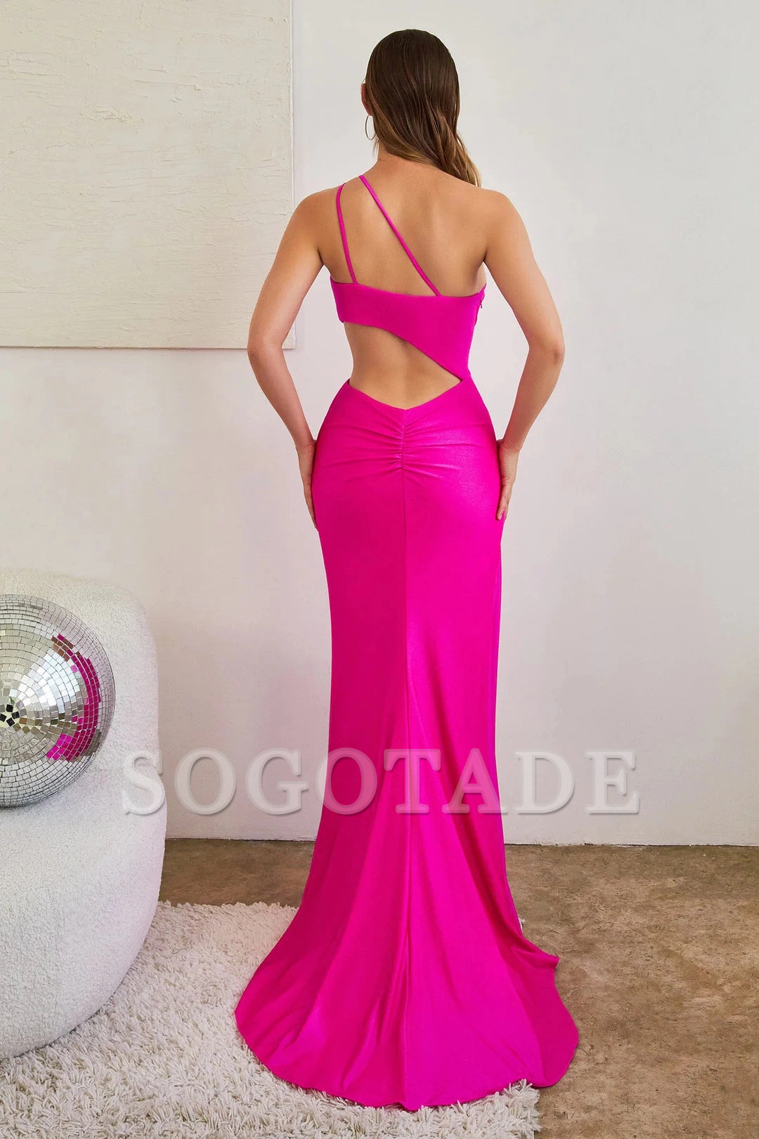 Fitted slit skirt with decorative long shoulder hollow out dress