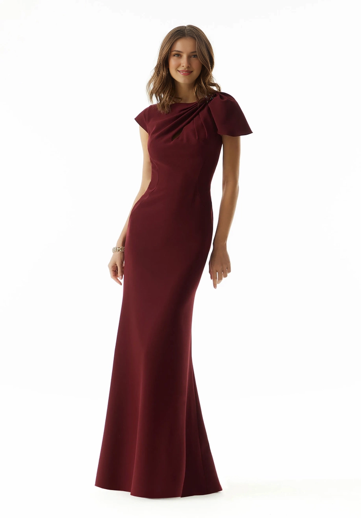 crepe fabric one neck short sleeved tight corset shoulder bow evening dress