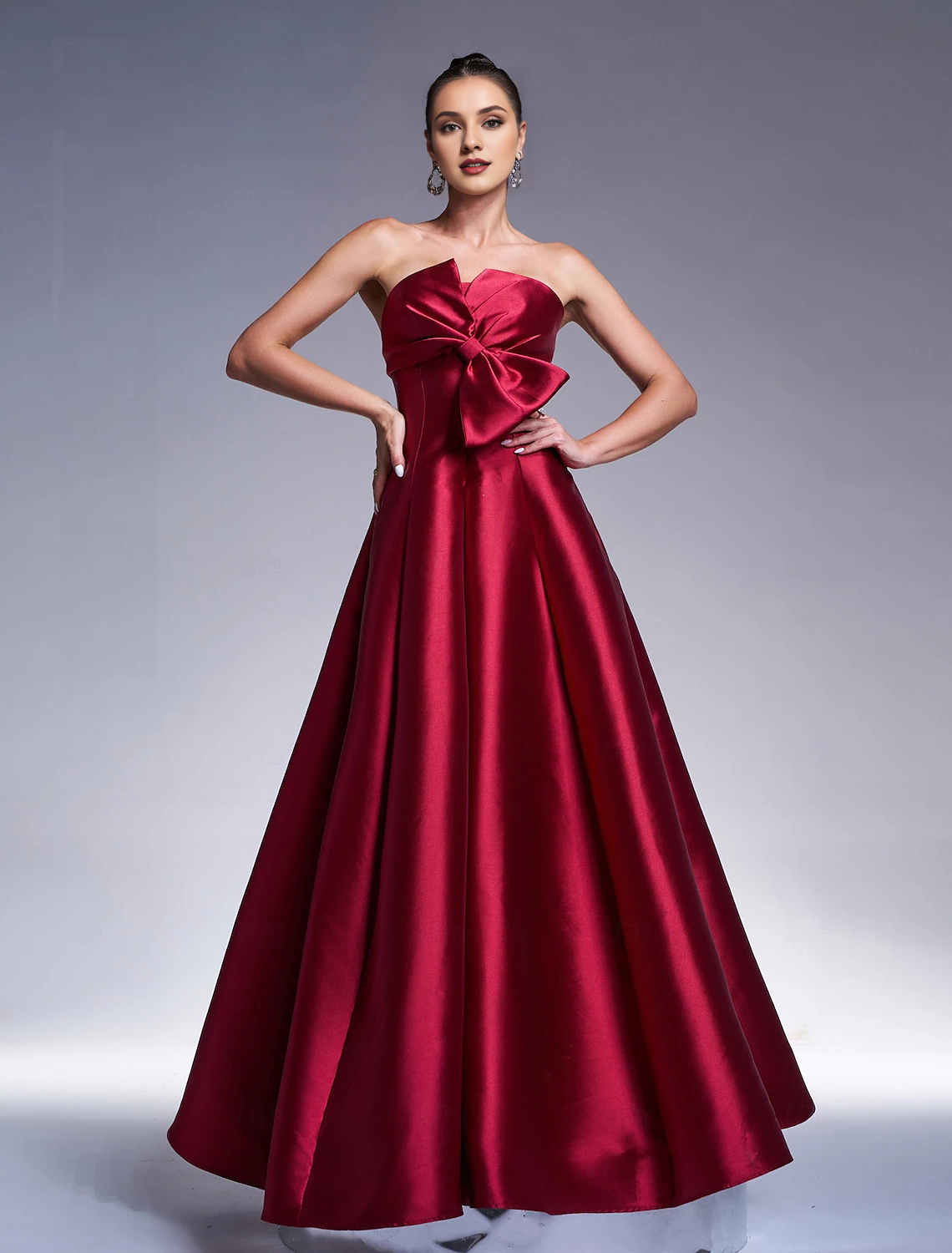 A-line evening gown sparkling dress formal and floor long sleeved strapless satin bow 2024 gowns evening dresses-SOGOTADE