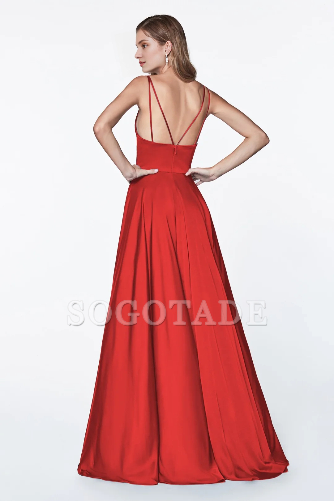 Backless long satin A-line dress