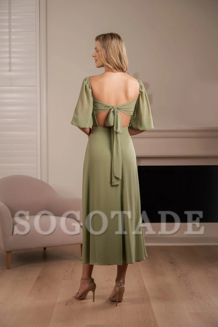 Chiffon A-line square neckline bow square back bridesmaid dress