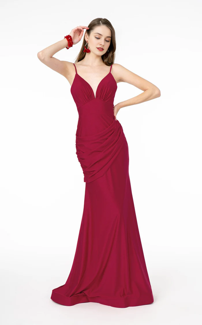 Mermaid Deep V-neck Thin Shoulder Straps and Ground length Gowns Evening Dresses