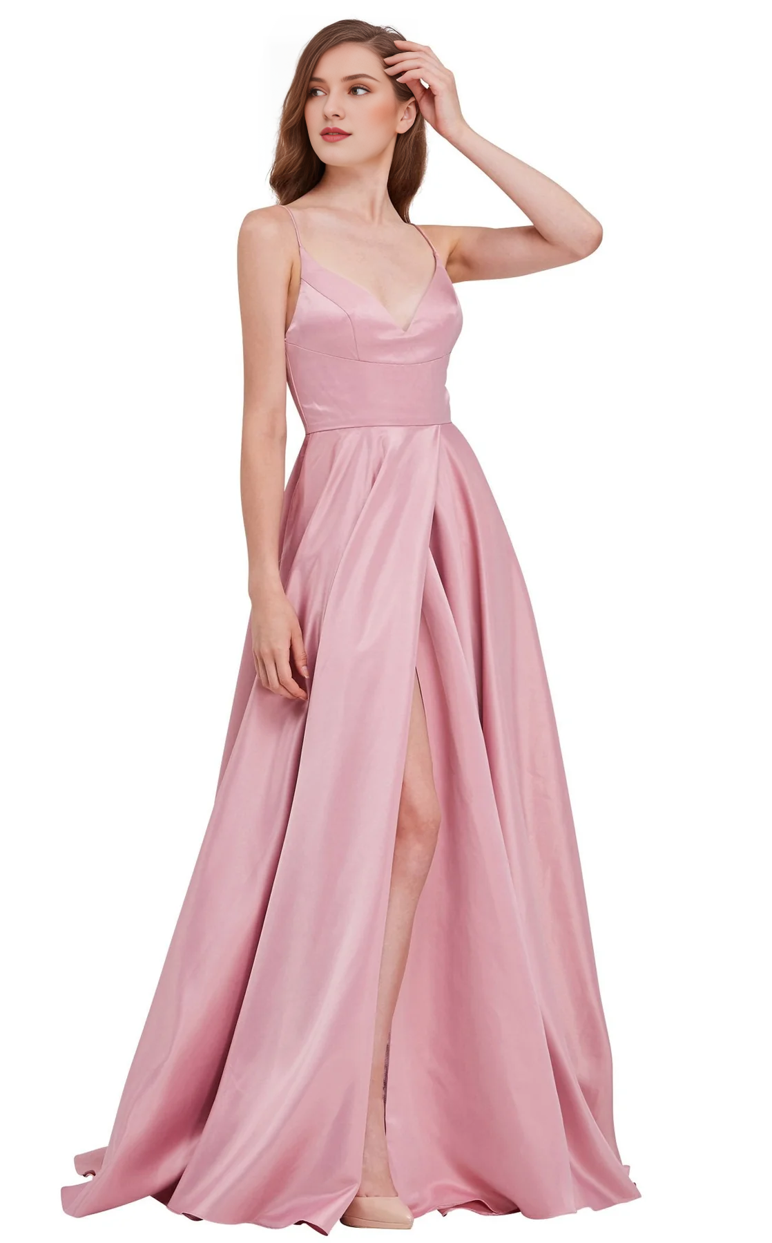 A-line V-neck backless tight corset and floor length evening gown