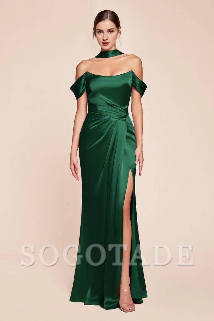 Off shoulder lace tight corset satin evening gowns