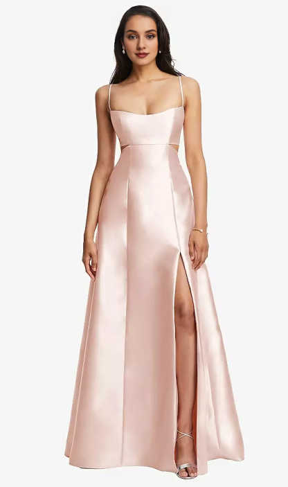 Bag open collar hollowed out satin twill A-line Prom dress