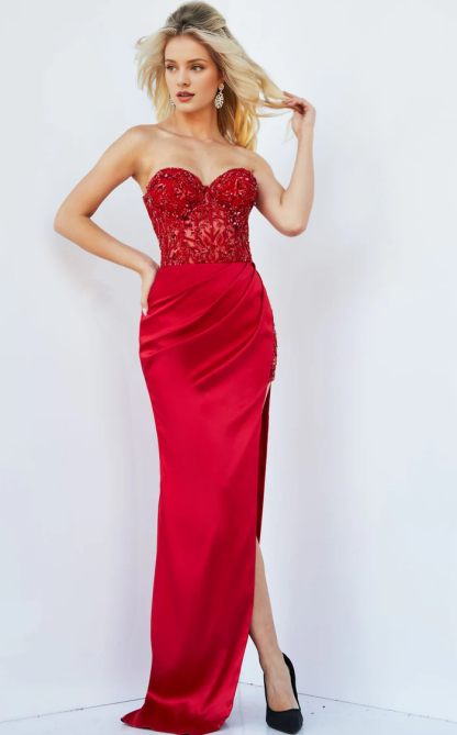 A-line heart-shaped neckline tight corset without shoulder straps and floor length evening dress-SOGOTADE