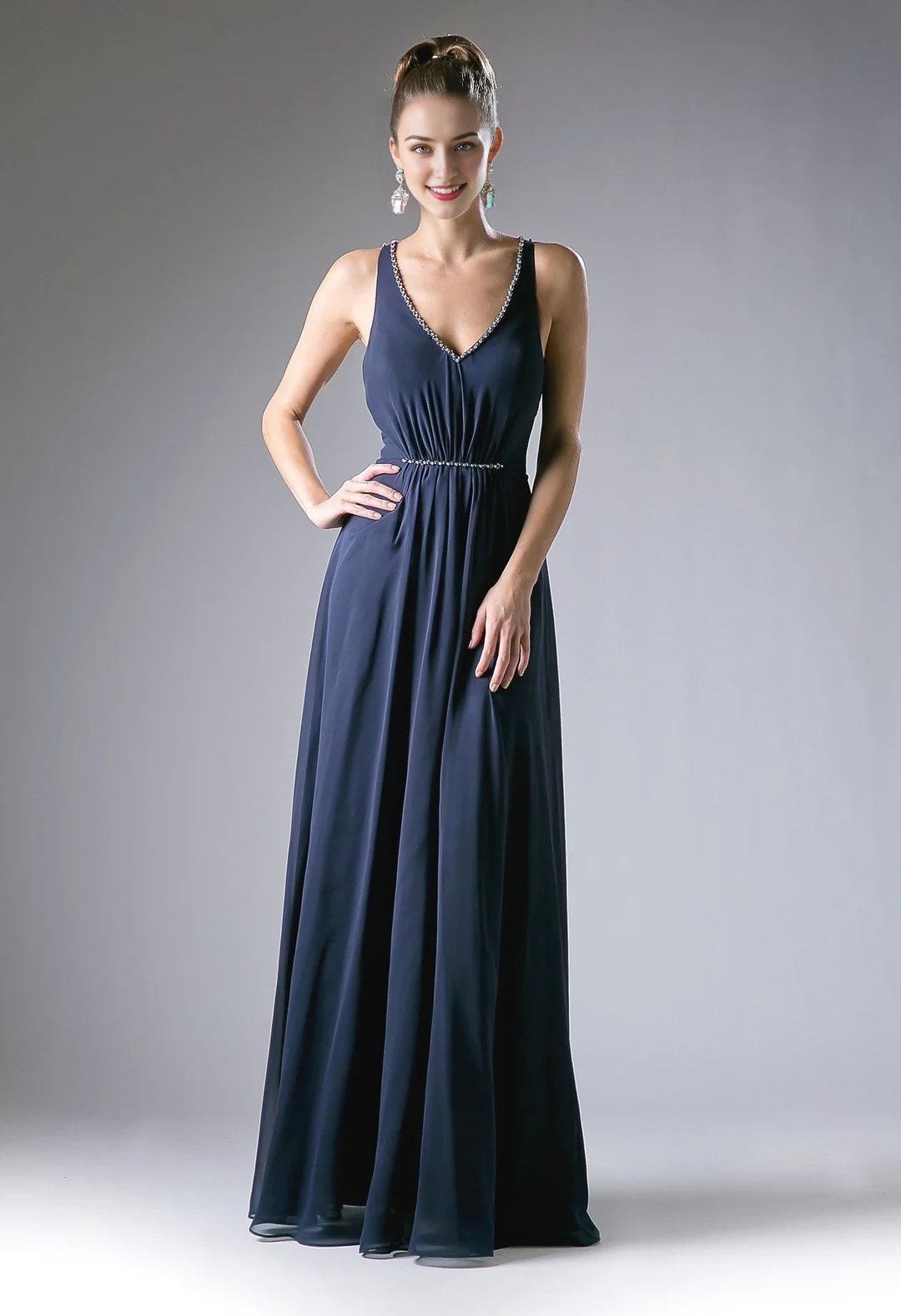 Backless lace up long V-neck dress