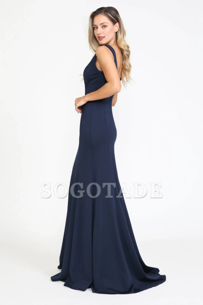 Long illusion deep V-neck fitted dress