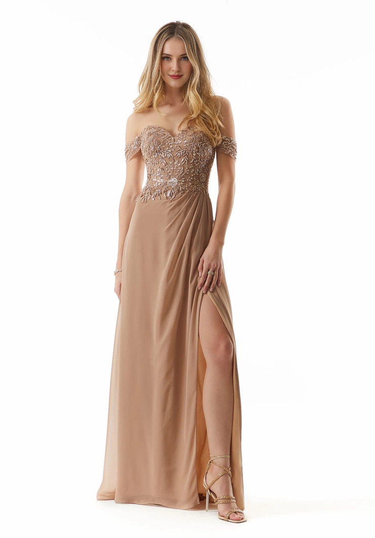Chiffon heart-shaped neck tight corset bead embroidery front skirt slit evening dress