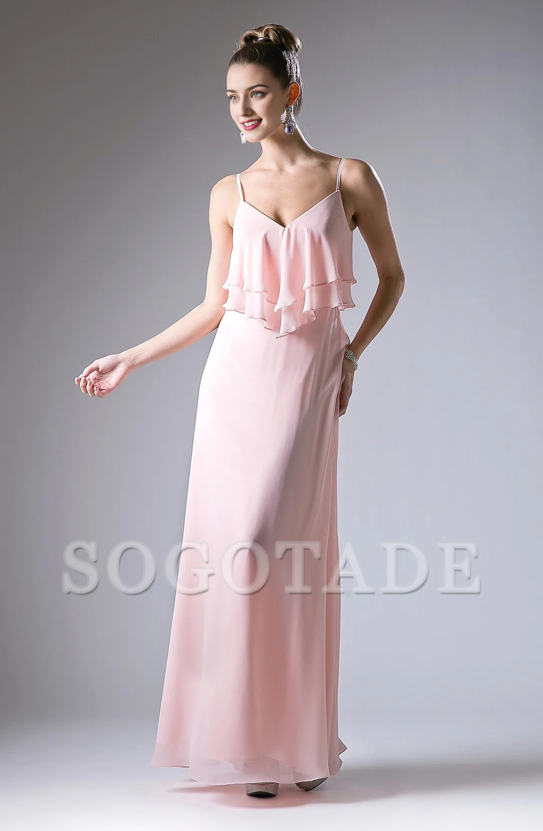 Lotus leaf edge sleeveless chiffon long dress