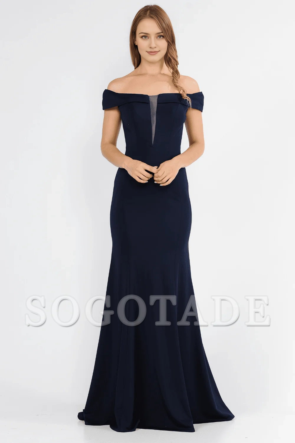 Illusionary Splicing Shoulderless Mermaid Long Dress