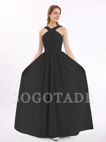 Bow front cross chiffon long dress