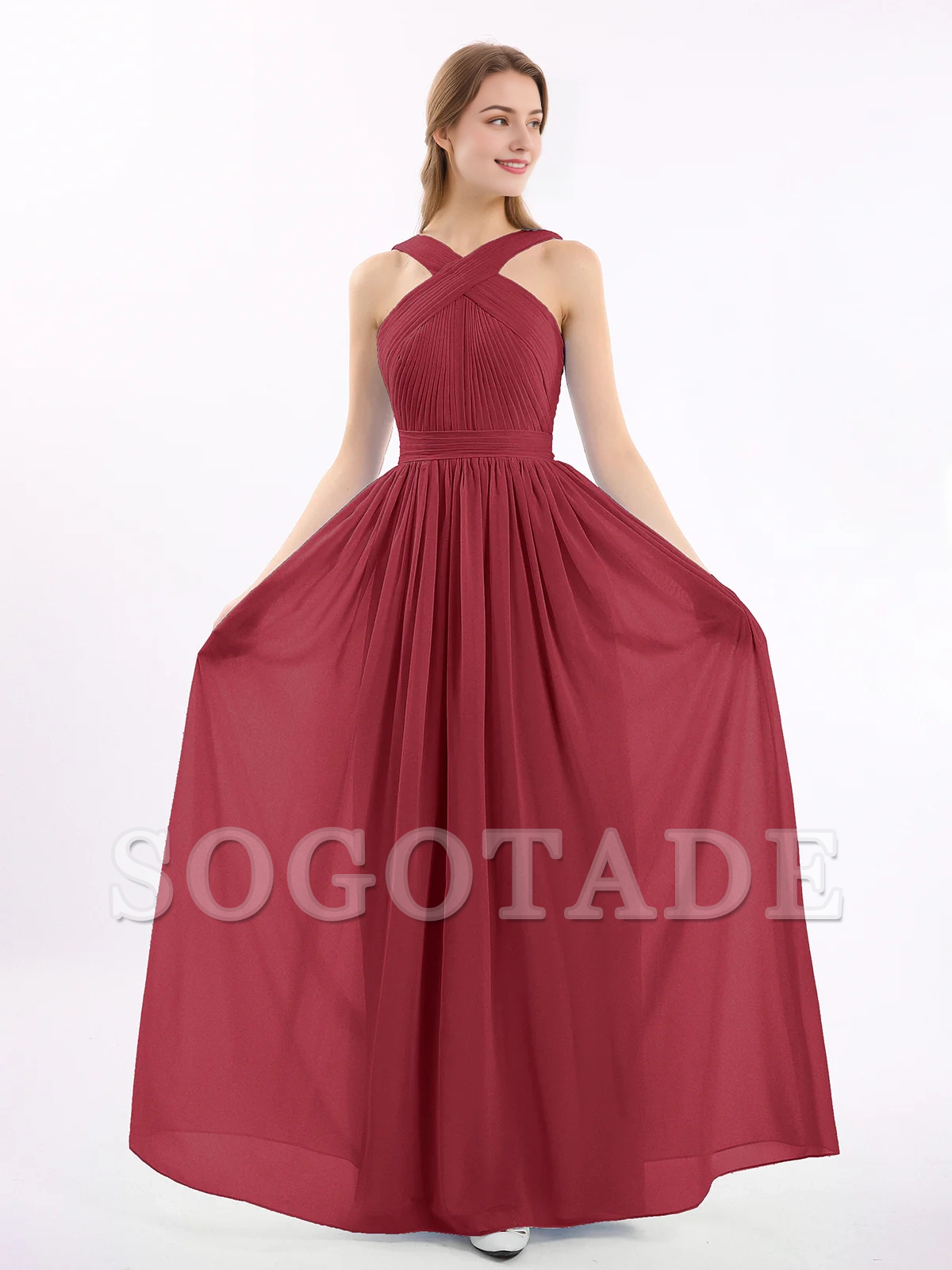 Bow front cross chiffon long dress