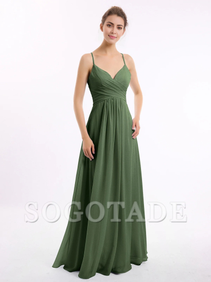 Thin shoulder strap V-neck chiffon dress