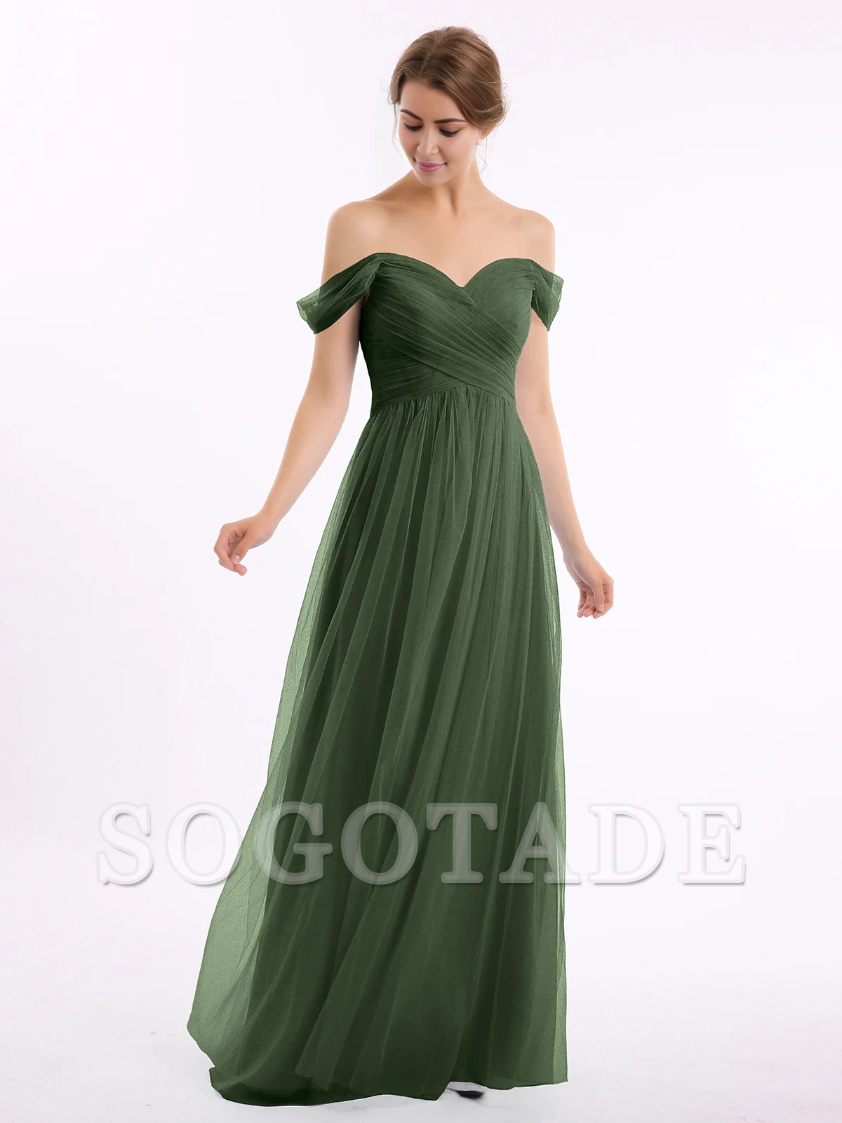 Off shoulder sweetheart collar chiffon dress