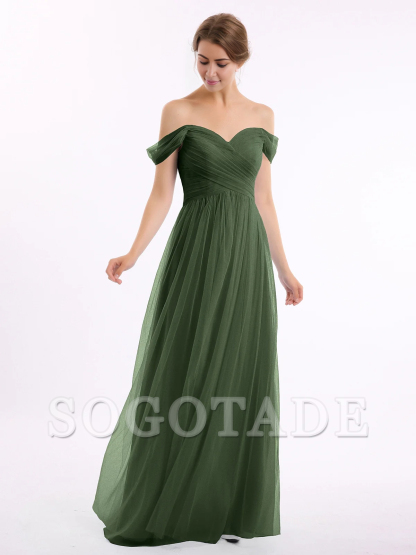 Off shoulder sweetheart collar chiffon dress