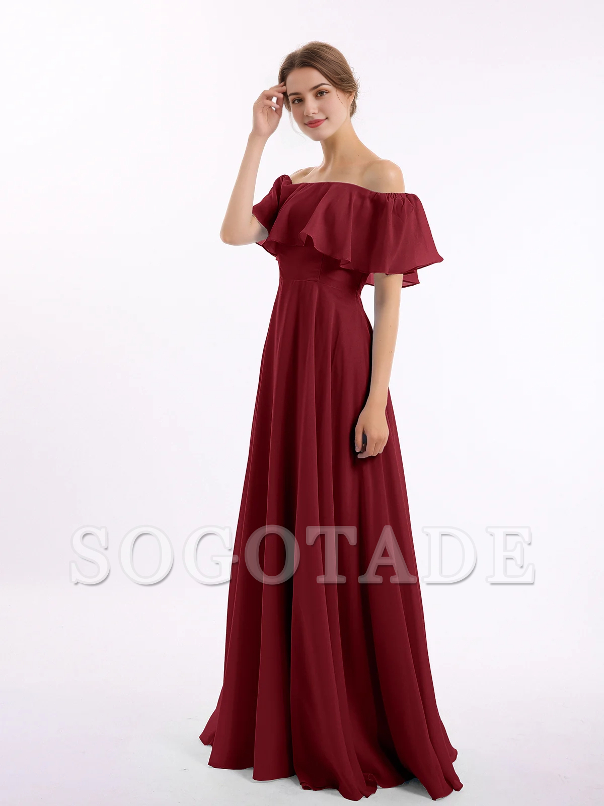Off shoulder chiffon long dress bridesmaid dress
