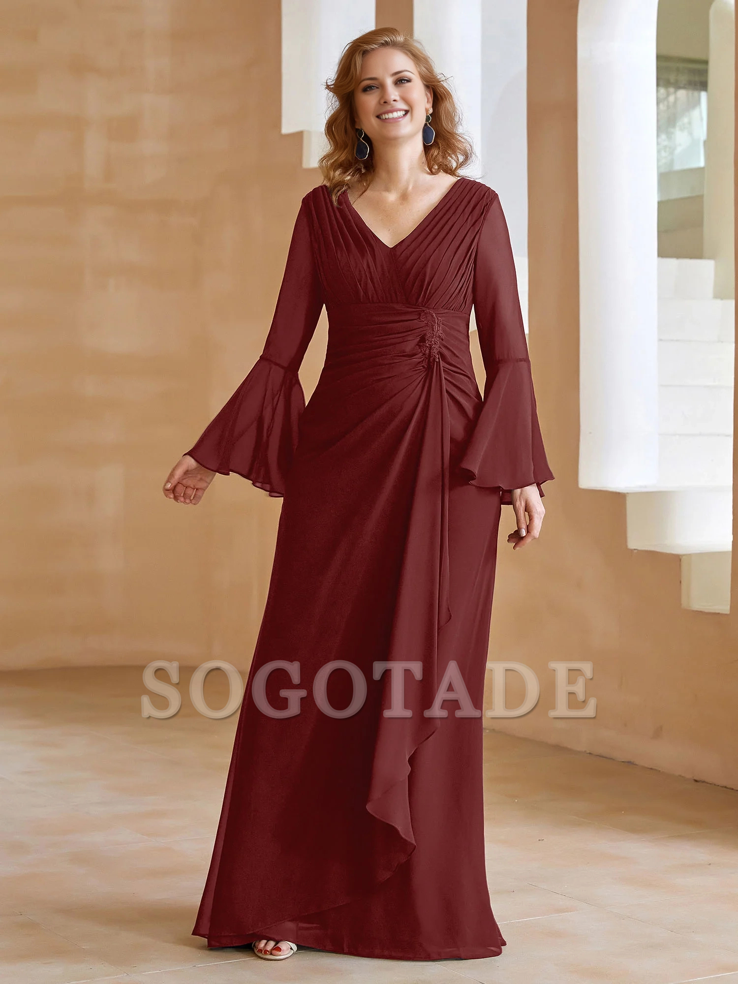 V-neck folds and mother of the bride dress