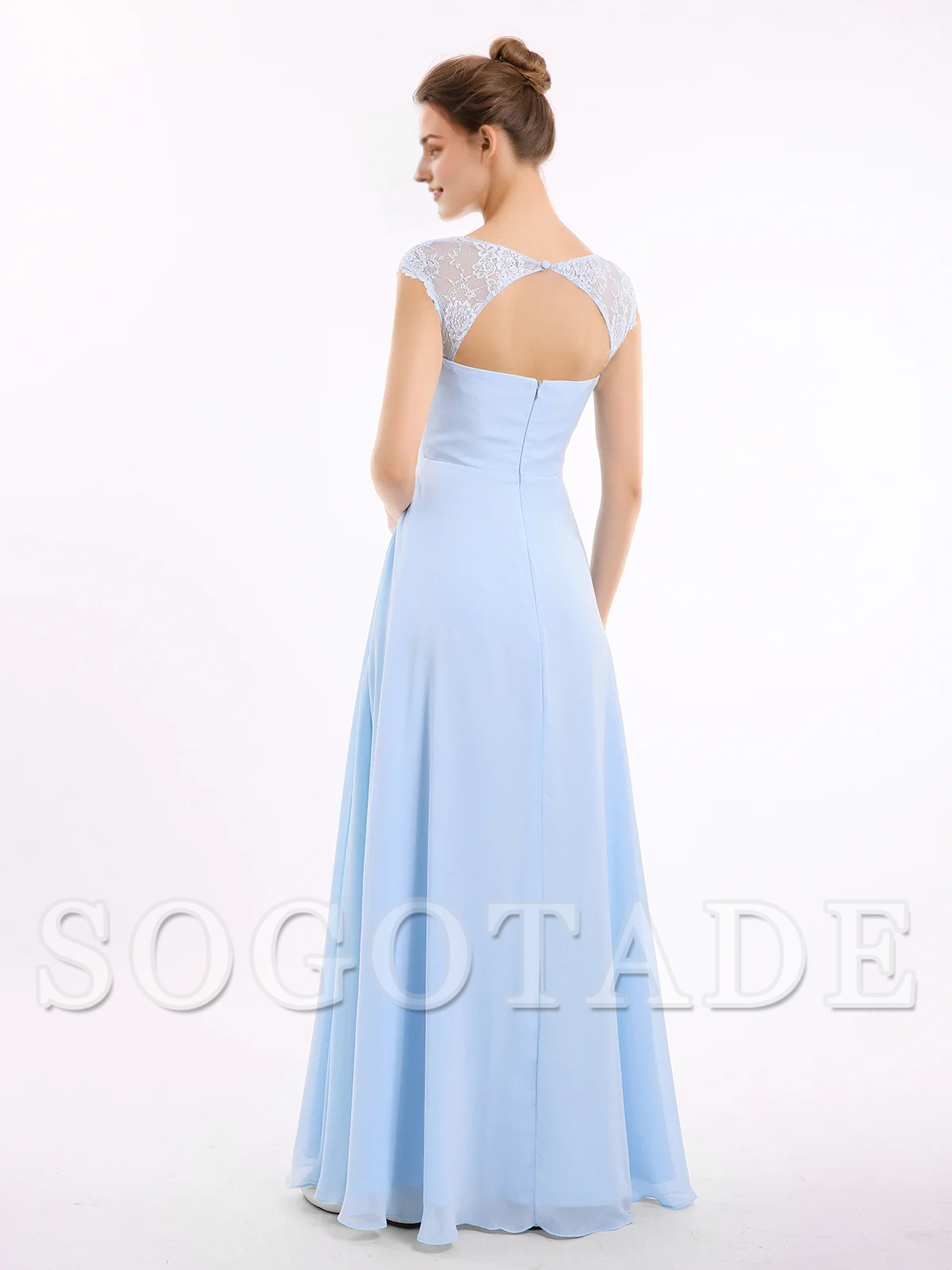 Lace sleeve chiffon bridesmaid dress