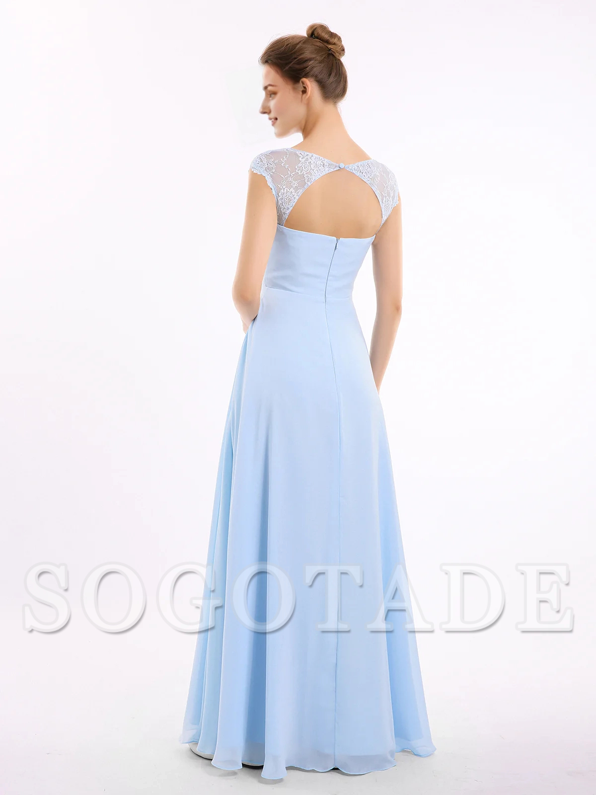 Lace sleeve chiffon bridesmaid dress