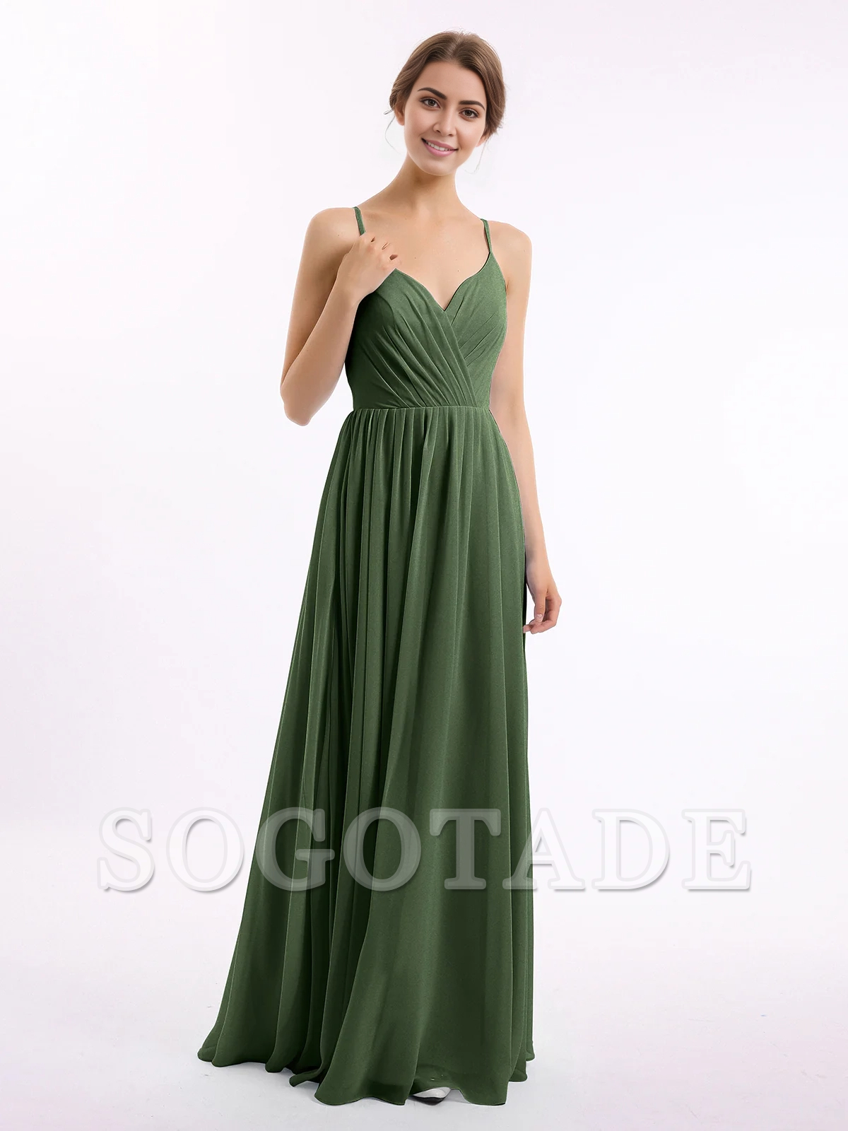 Thin shoulder chiffon bridesmaid dress