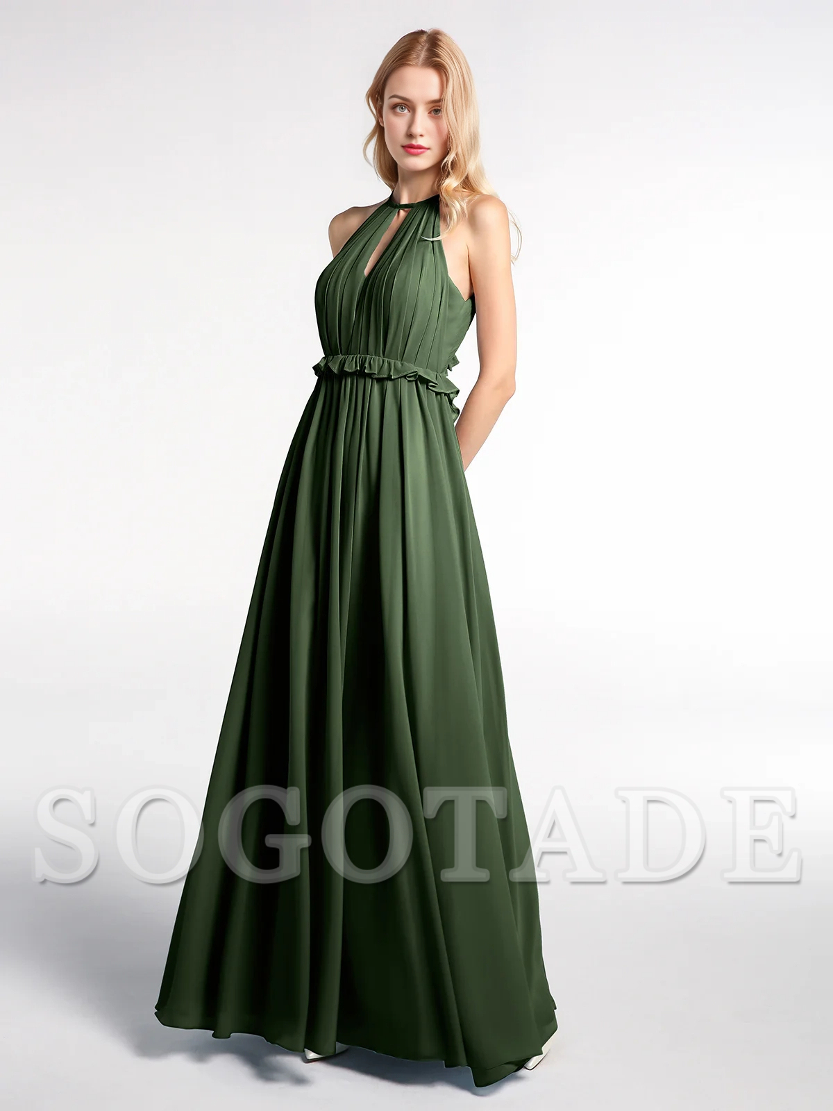 Keyhole collar backless chiffon long dress