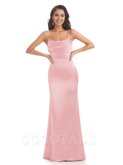 Mermaid Spaghetti Straps Satin formal dresses evening gown Bridesmaid Dresses With Side Slit 