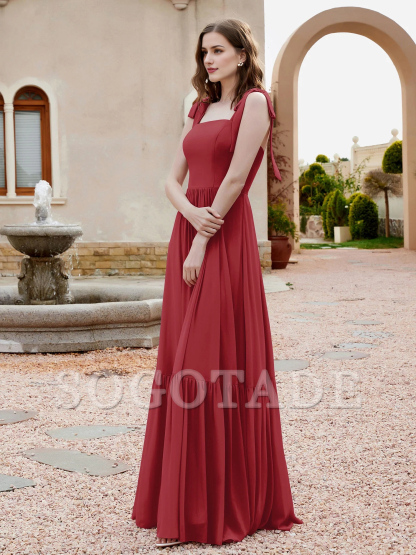 A-line butterfly bow ruffle sleeveless chiffon bridesmaid dress-SOGOTADE