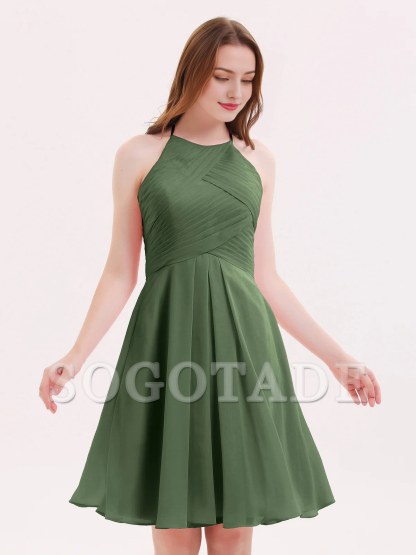 Short chiffon pocket bridesmaid dress