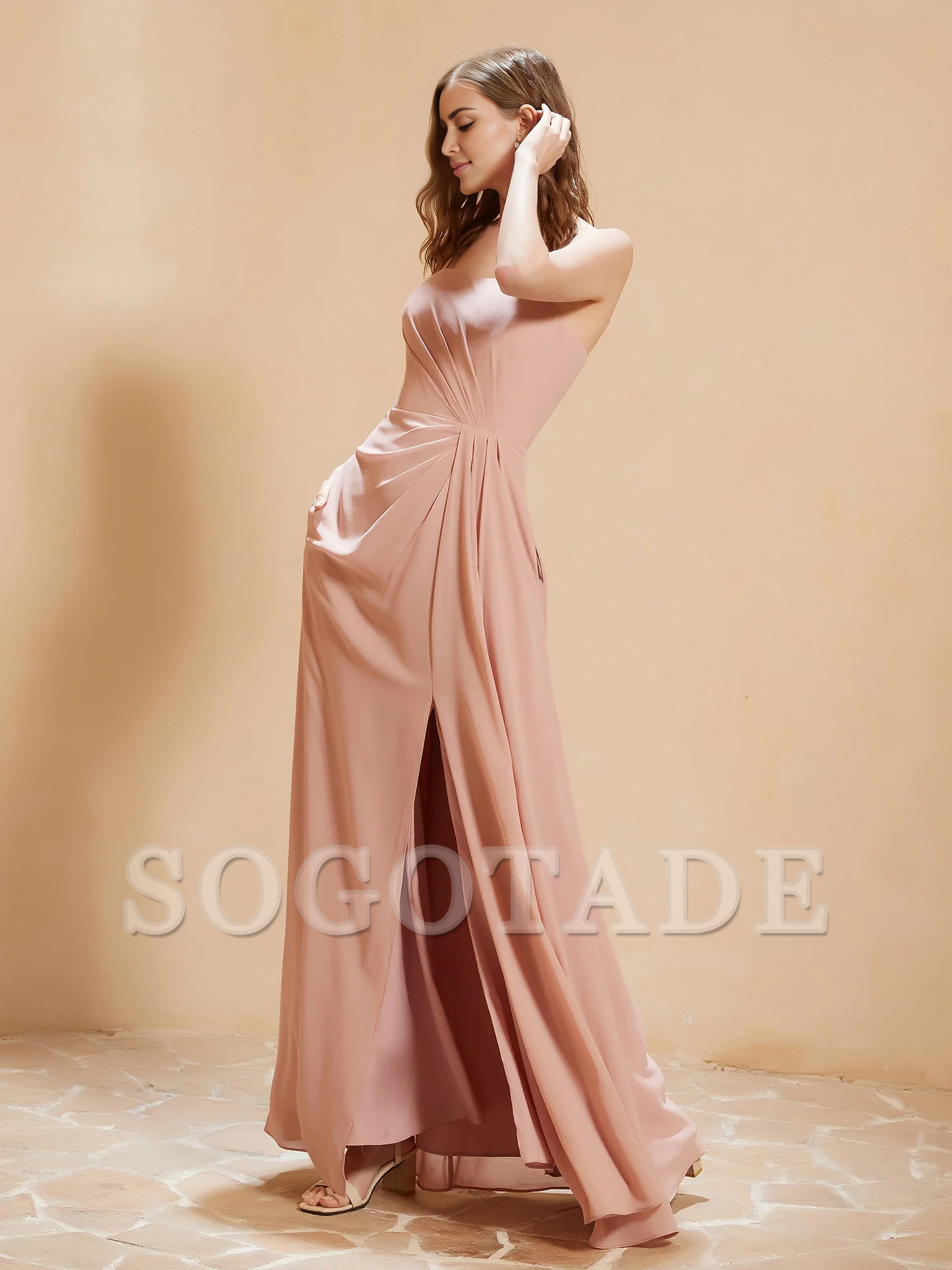 Square collar A-line pocket chiffon dress