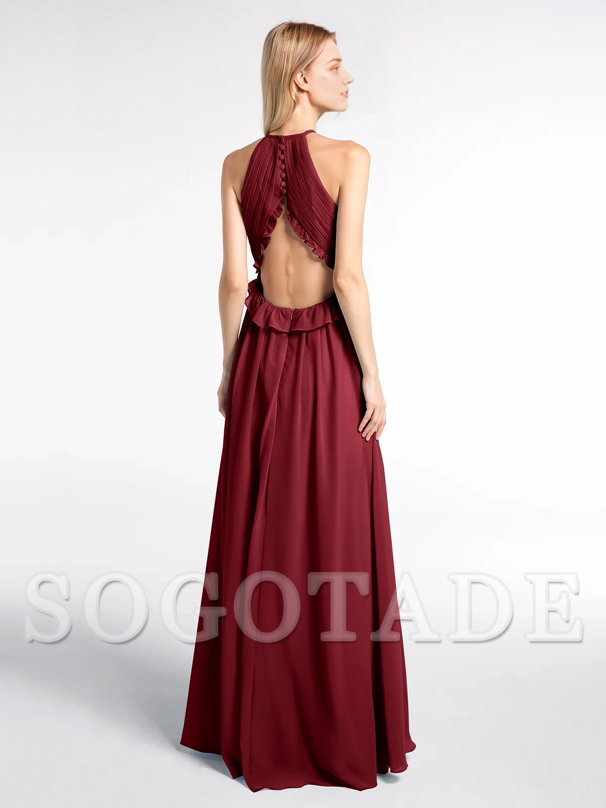 Keyhole collar backless chiffon long dress