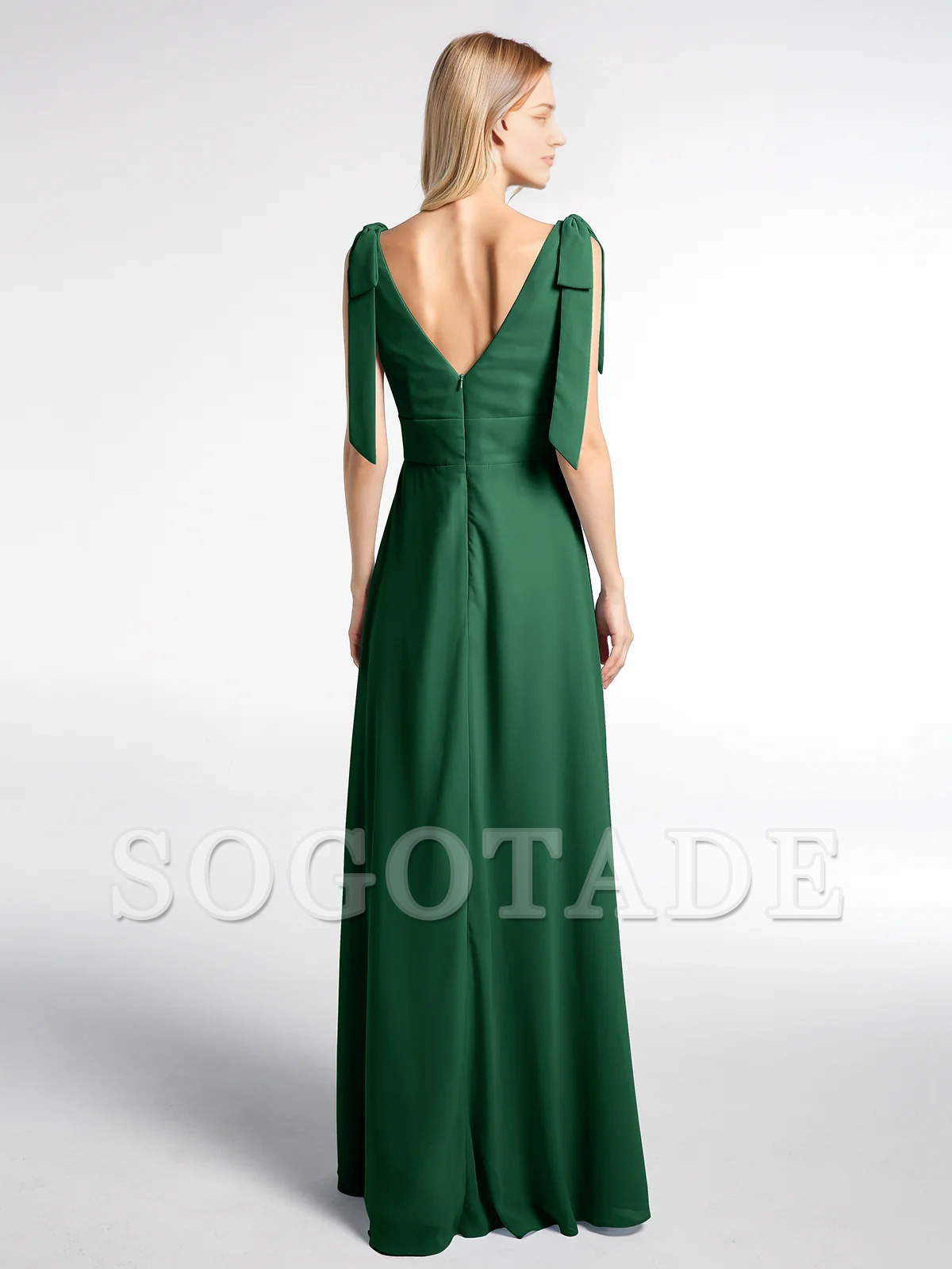 Bow flat ribbon chiffon front slit long skirt