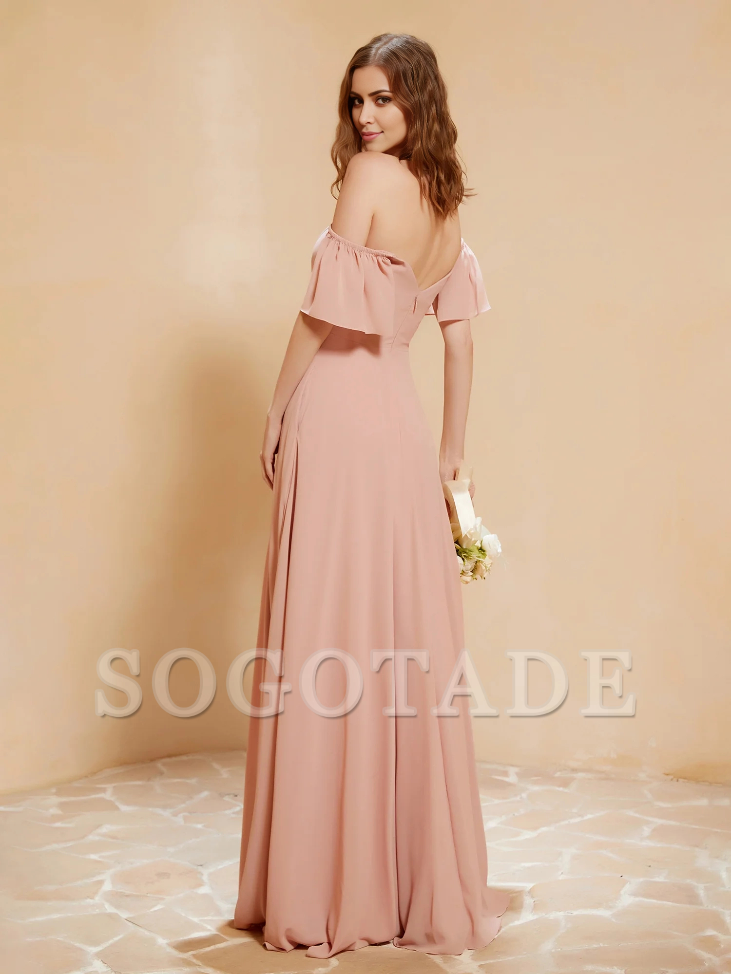 Pocket off shoulder chiffon dress