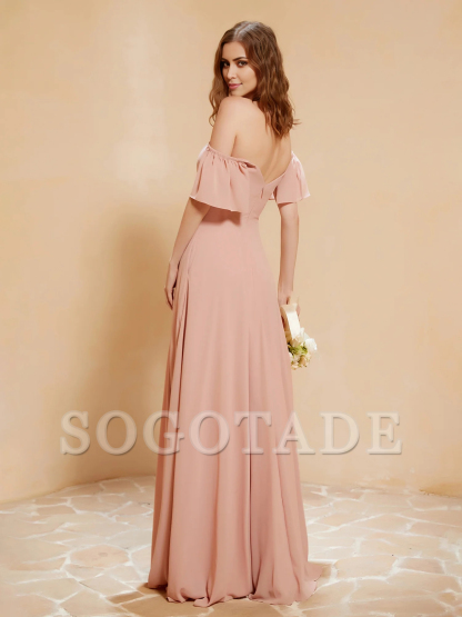 Pocket off shoulder chiffon dress