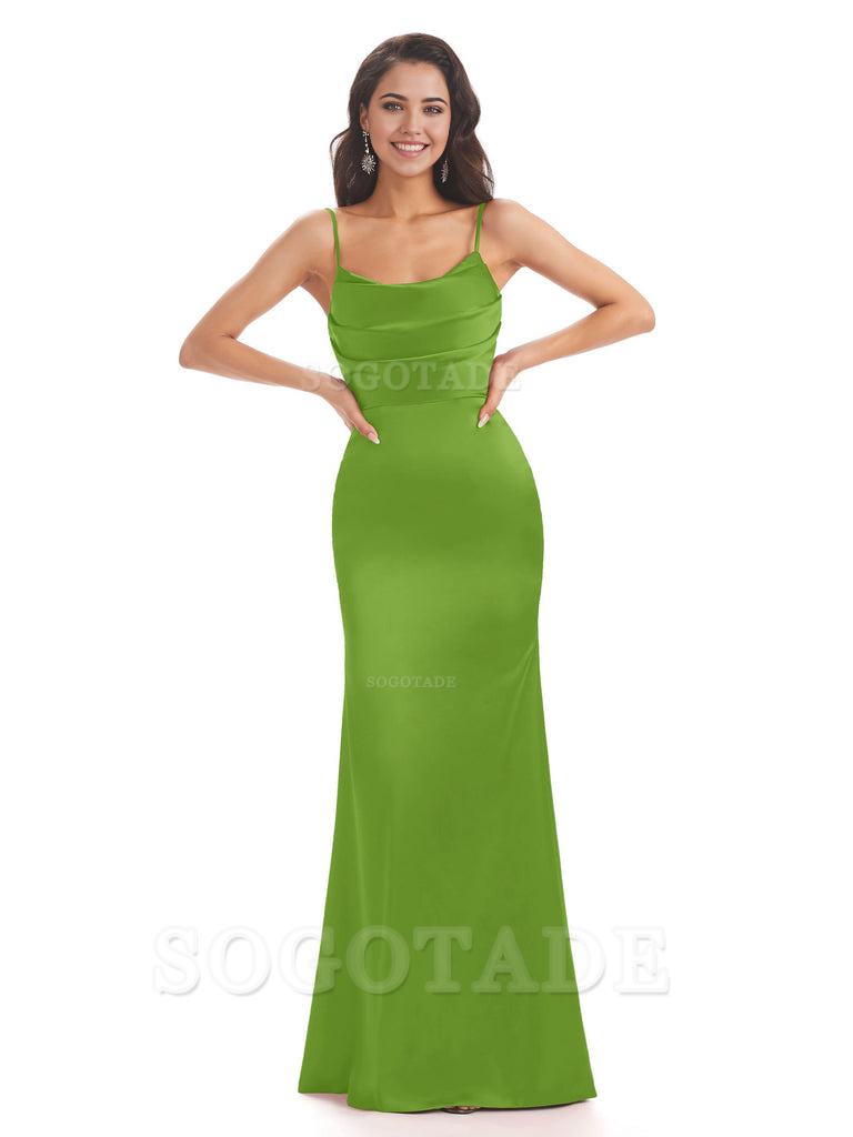 Mermaid Spaghetti Straps Satin formal dresses evening gown Bridesmaid Dresses With Side Slit 