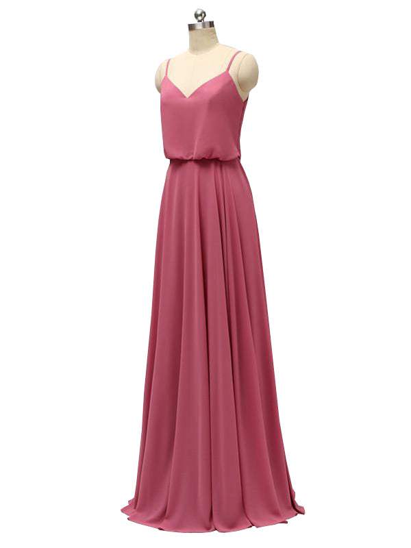 Elegant Simple V Neck Spaghetti Strap Chiffon Floor Length Modern Bridesmaid Dresses Formal Women's Dresses Wedding Guests Dresses
