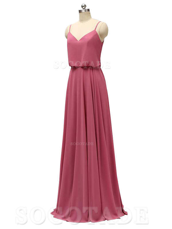 Elegant Simple V Neck Spaghetti Strap Chiffon Floor Length Modern Bridesmaid Dresses Formal Women's Dresses Wedding Guests Dresses