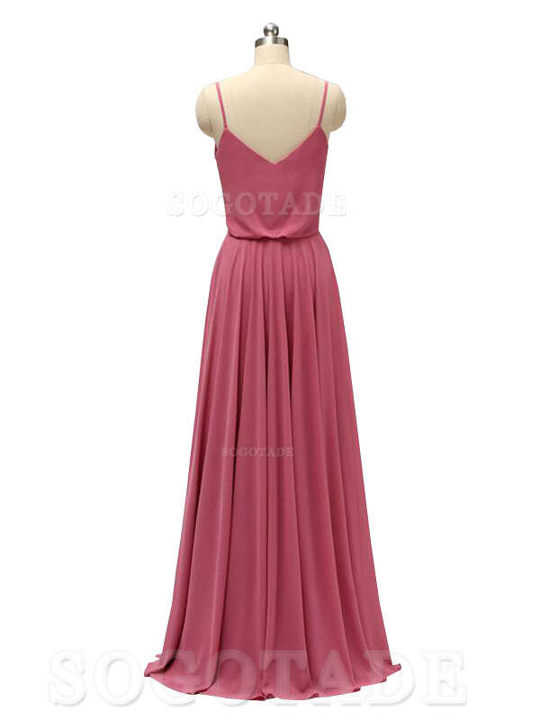 Elegant Simple V Neck Spaghetti Strap Chiffon Floor Length Modern Bridesmaid Dresses Formal Women's Dresses Wedding Guests Dresses