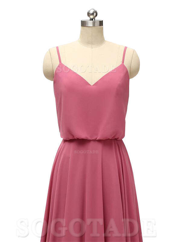 Elegant Simple V Neck Spaghetti Strap Chiffon Floor Length Modern Bridesmaid Dresses Formal Women's Dresses Wedding Guests Dresses